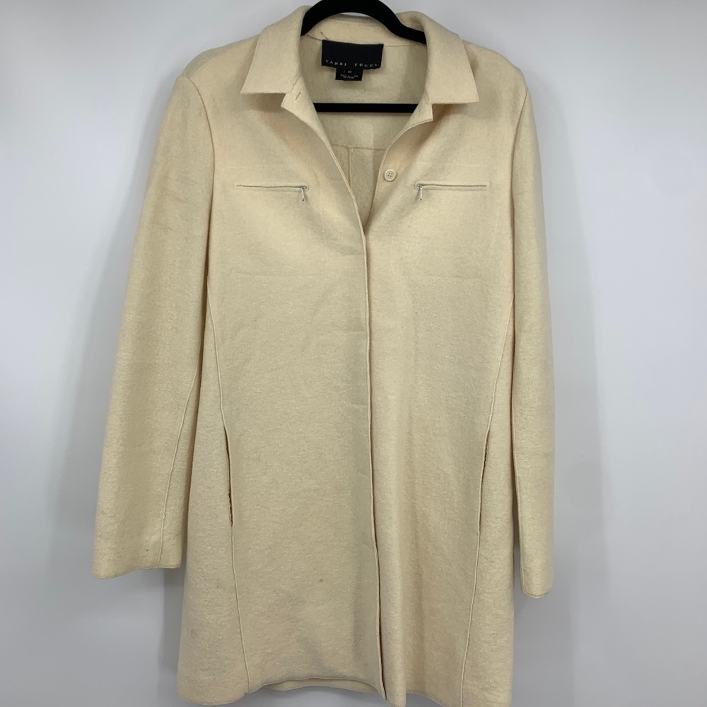 Yansi Fugel Womens Medium Coat Long Winter White Trench Boiled Wool Blend